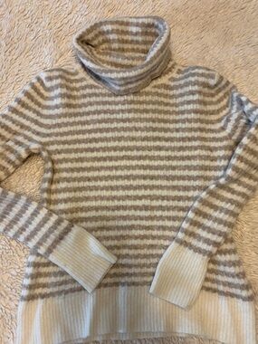 Banana Republic Cream and Light Brown Striped Turtleneck Sweater